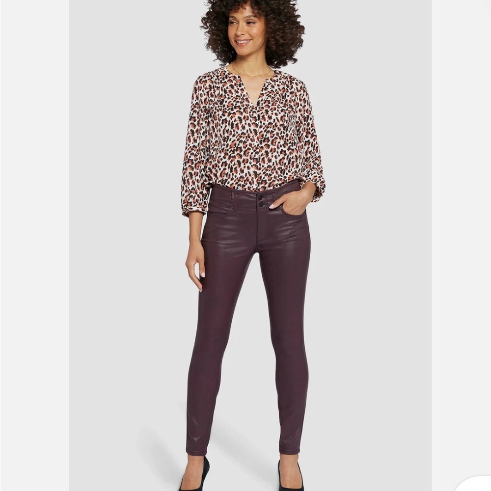 NWT - NYDJ Coated Faux Leather Pants - Dark Cherry